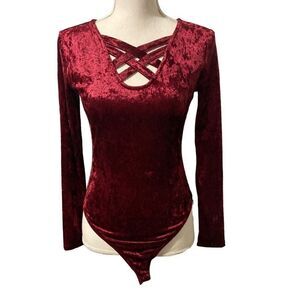 No Boundaries Bodysuit Burgundy Lightweight Velour type size S Juniors 3-5